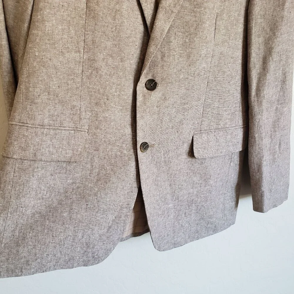 Stafford Linen Blend Classic Sport Coat Blazer Jacket Sand Men's 40 Reg Neutral